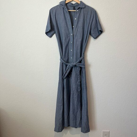 Lisa Marie Fernandez Blue Chambray Denim Midi Shirt Dress Women's Size 1 US 2-4 - Picture 1 of 8